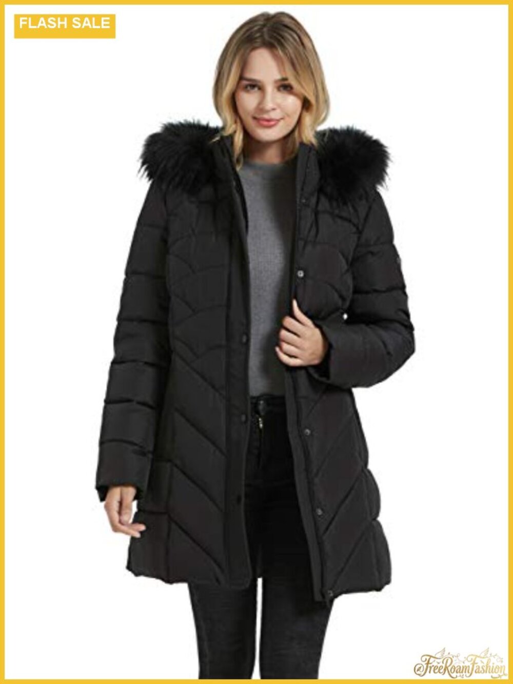 Women's Winter Warm Thickened Long Parka Jacket with Faux Fur Hood